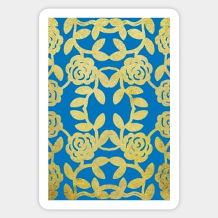 Floral Pattern Blue Gold Baroque Damask Sticker